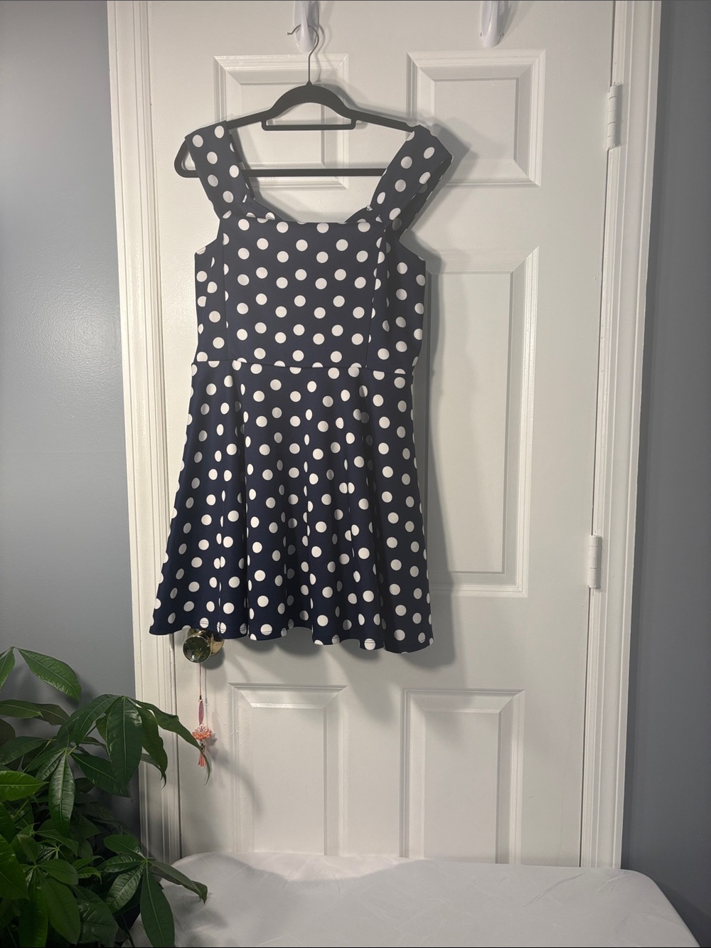 Navy Blue & White Polka Dot Fit & Flare Dress